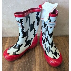 NWT Little Mismatched LMM Rain Boots Girls Size 1 Red Ivory Black Waterproof